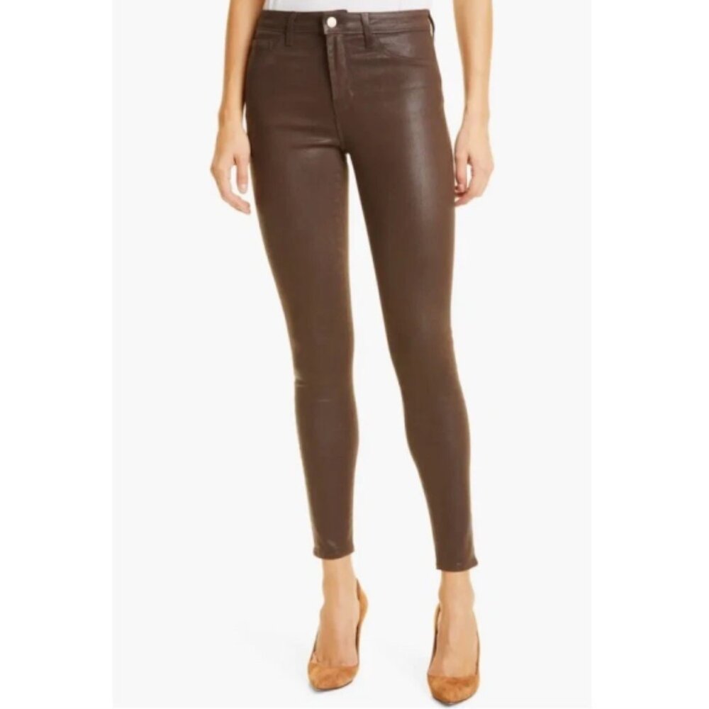 L'AGENCE 'Margot' High-Rise Coated Crop Skinny Jeans, Cocoa Brown
